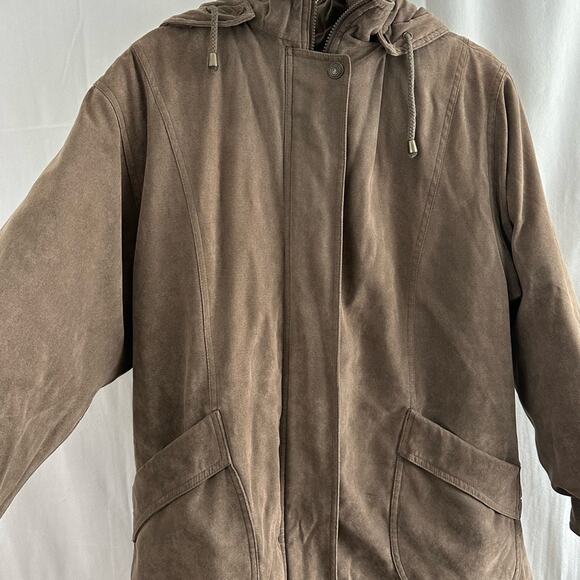 Bromley Sport Faux Suede Brown Hooded Jacket Womens Size Large - Picture 2 of 7